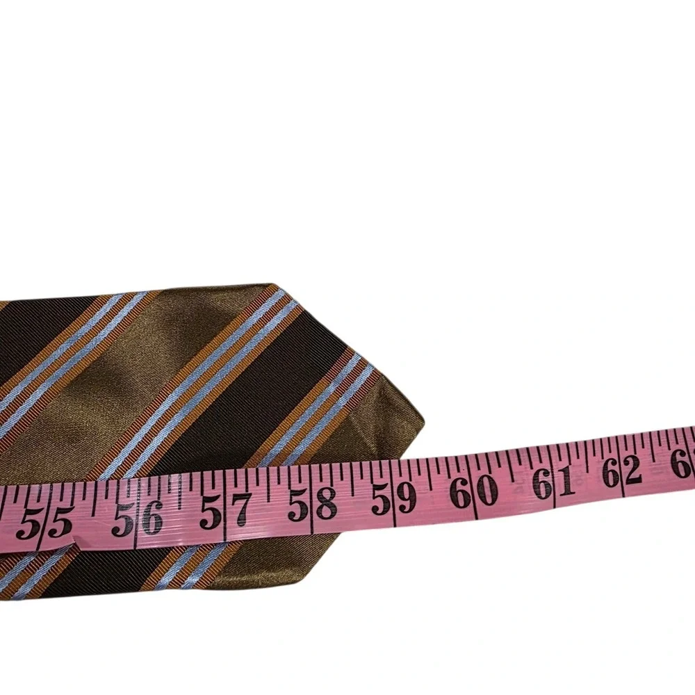 Ike Behar 7-Fold Mens Tie Necktie Designer Luxury Brown Blue‎ Stripe Cotton Silk